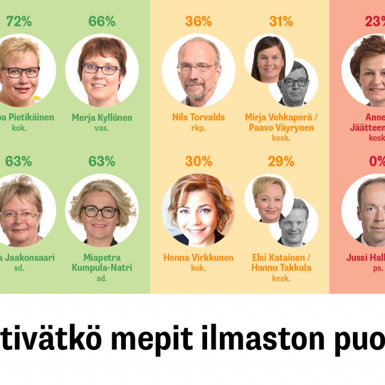 Suomalaisten meppien selvityksessä saamat pisteet ryhmiteltynä neljään kategoriaan. Sisältö on kerrottu tekstissä