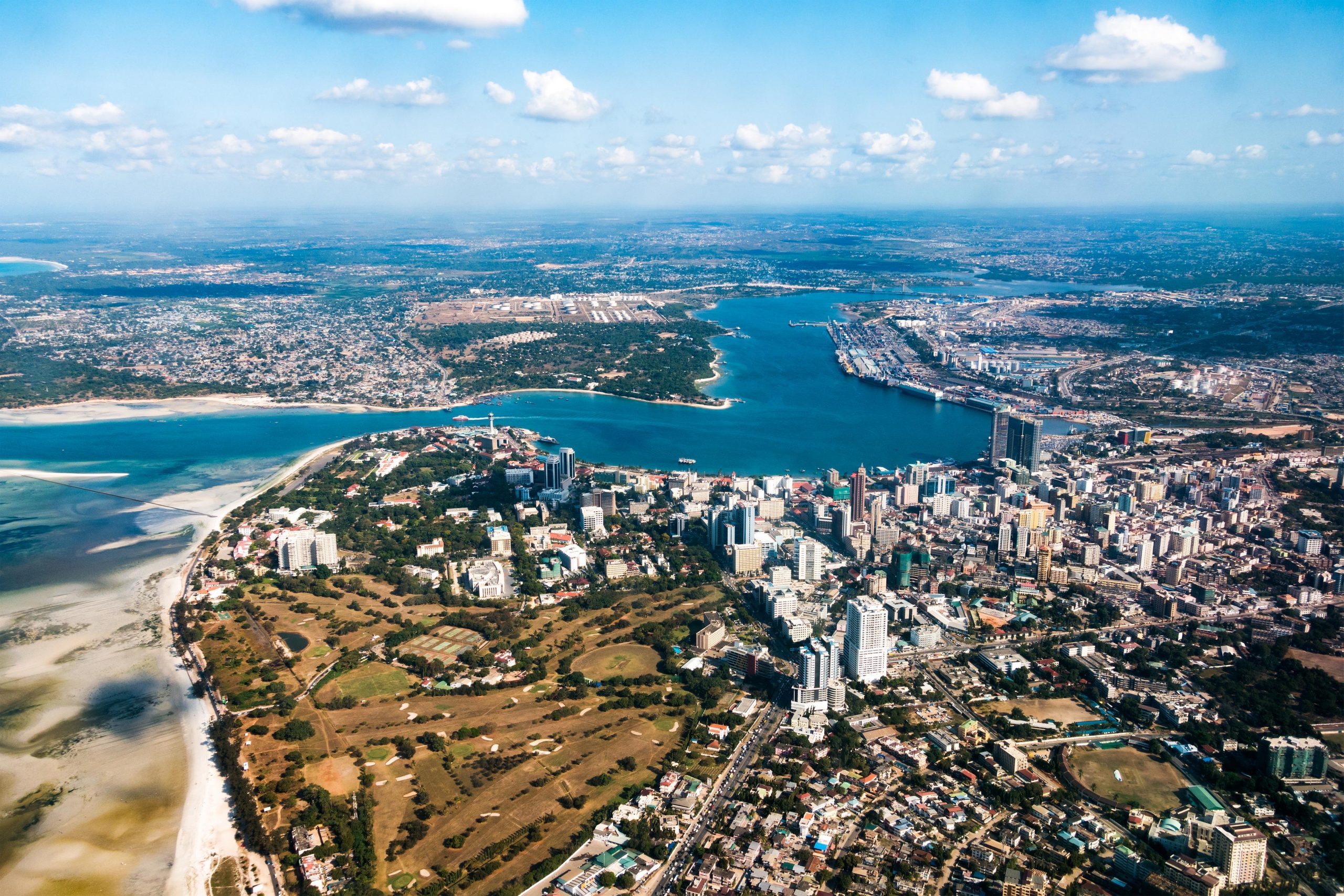 High angle view over the city of Dar es Salaam in Tanzania