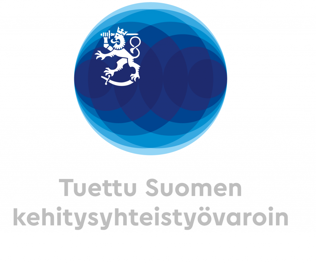 Ulkoministeriön logo, joka kertoo, että työtä tuetaan Suomen kehitysyhteistyövaroin