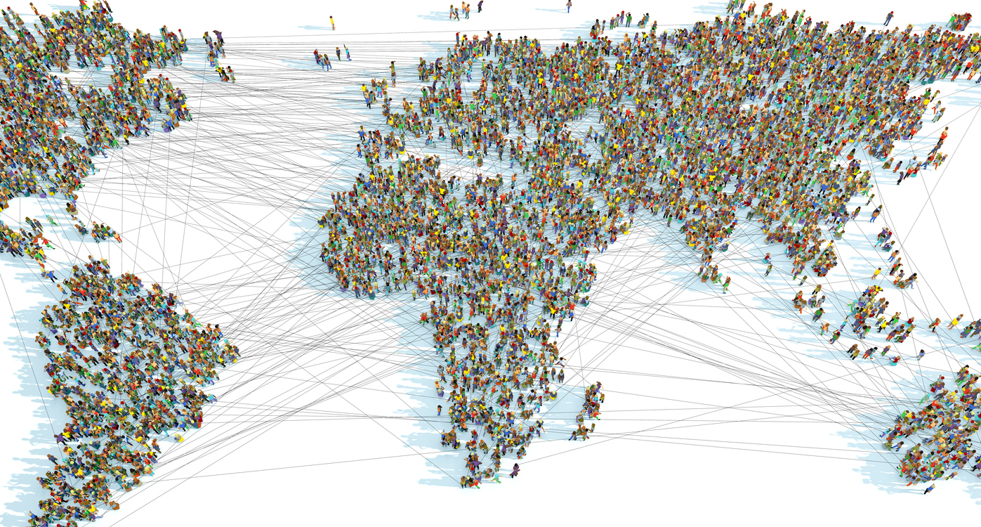 Maailman kartta ja ihmisten yhteydet