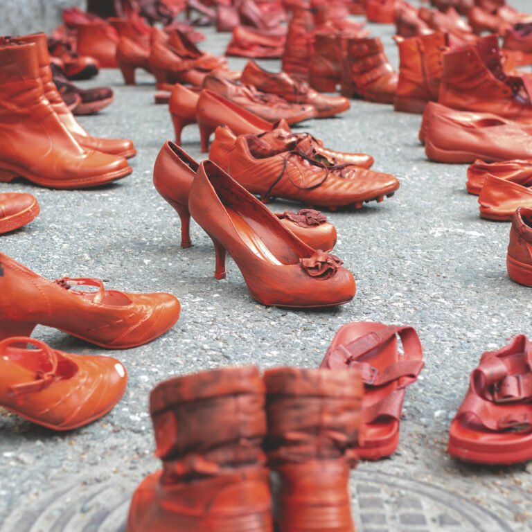 Red painted shoes.