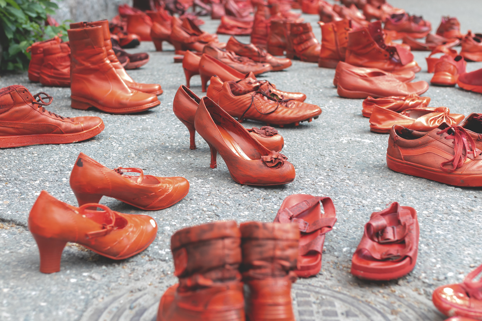 Red painted shoes.