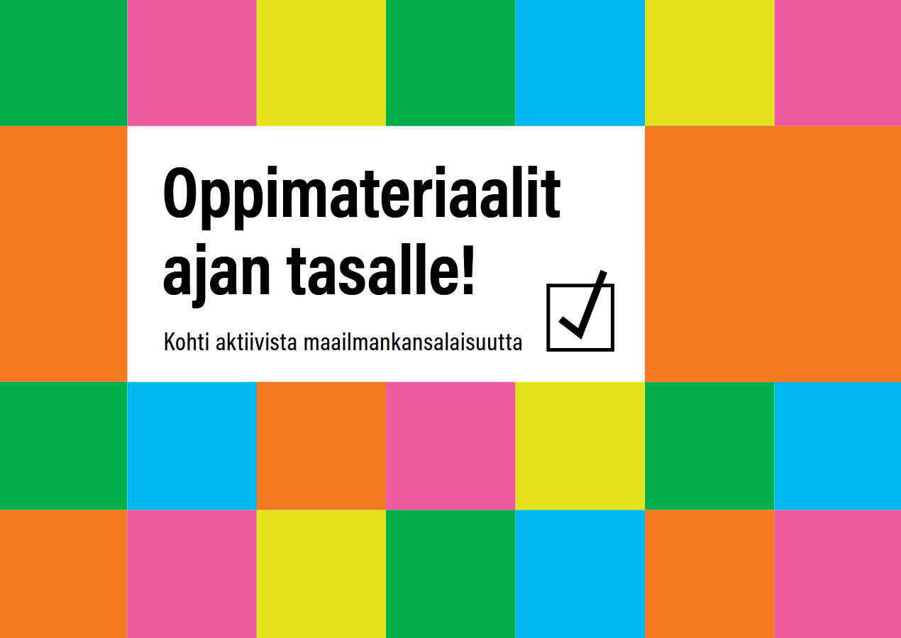 Oppimateriaalit ajan tasalle -oppaan värikäs kansi.