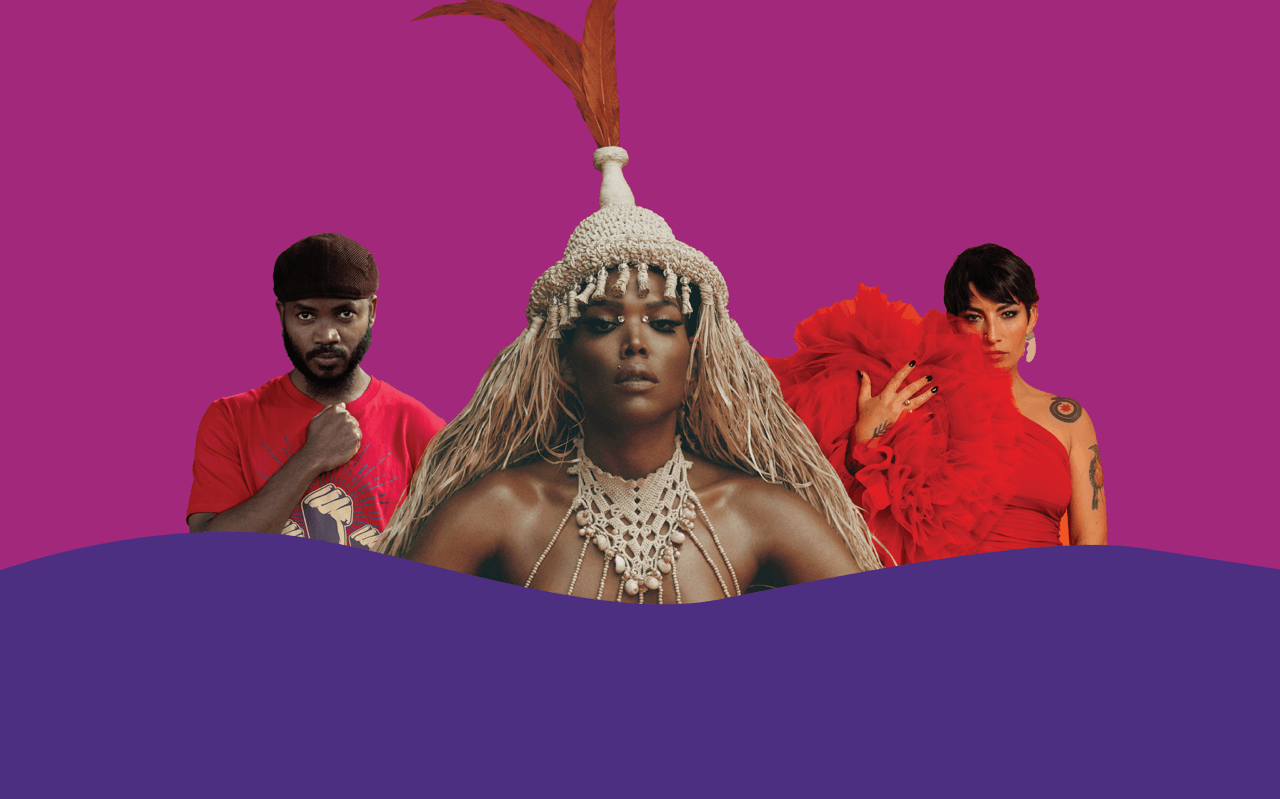 Photokollage of artists from left to right: Ebo Krdum