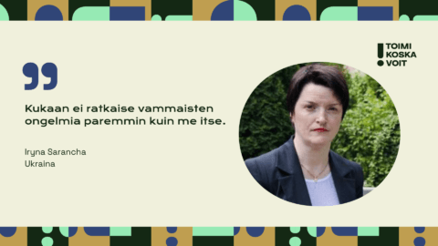 Iryna Sarancha toimii vammaisten johtaman kansalaisliikkeen puolesta Ukrainassa  