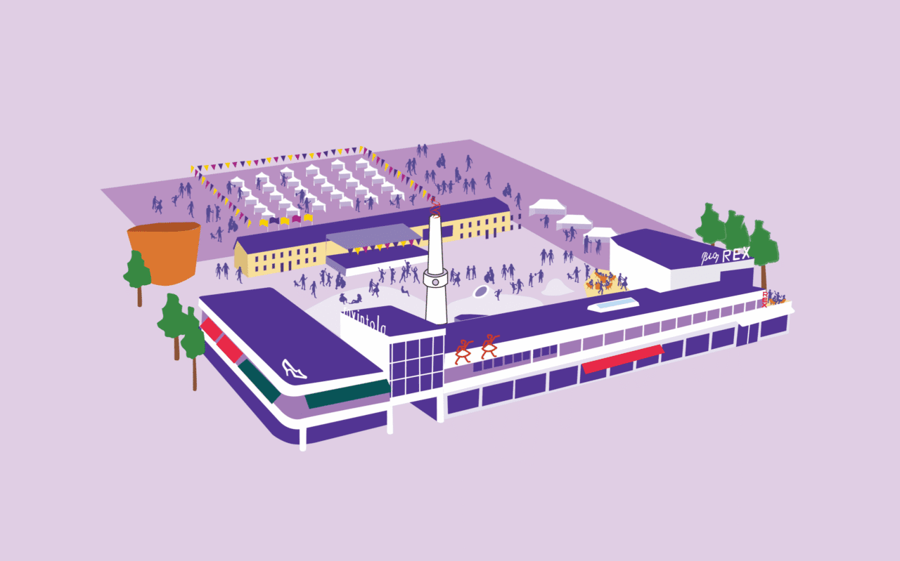 Illustration of the festival's new area in the Lasipalatsi District.