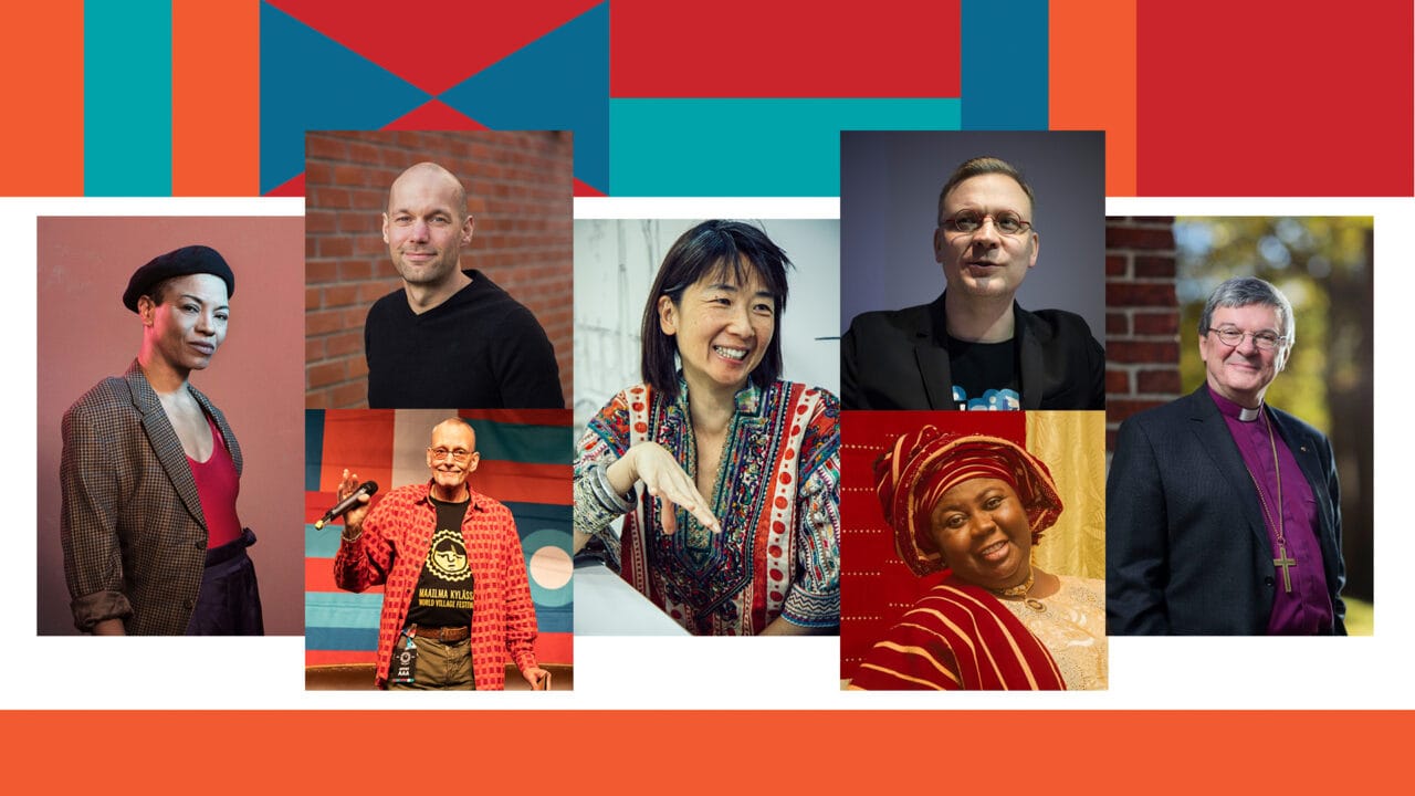 Kuvituskuva: festivaaliradion osallistujien potretteja.